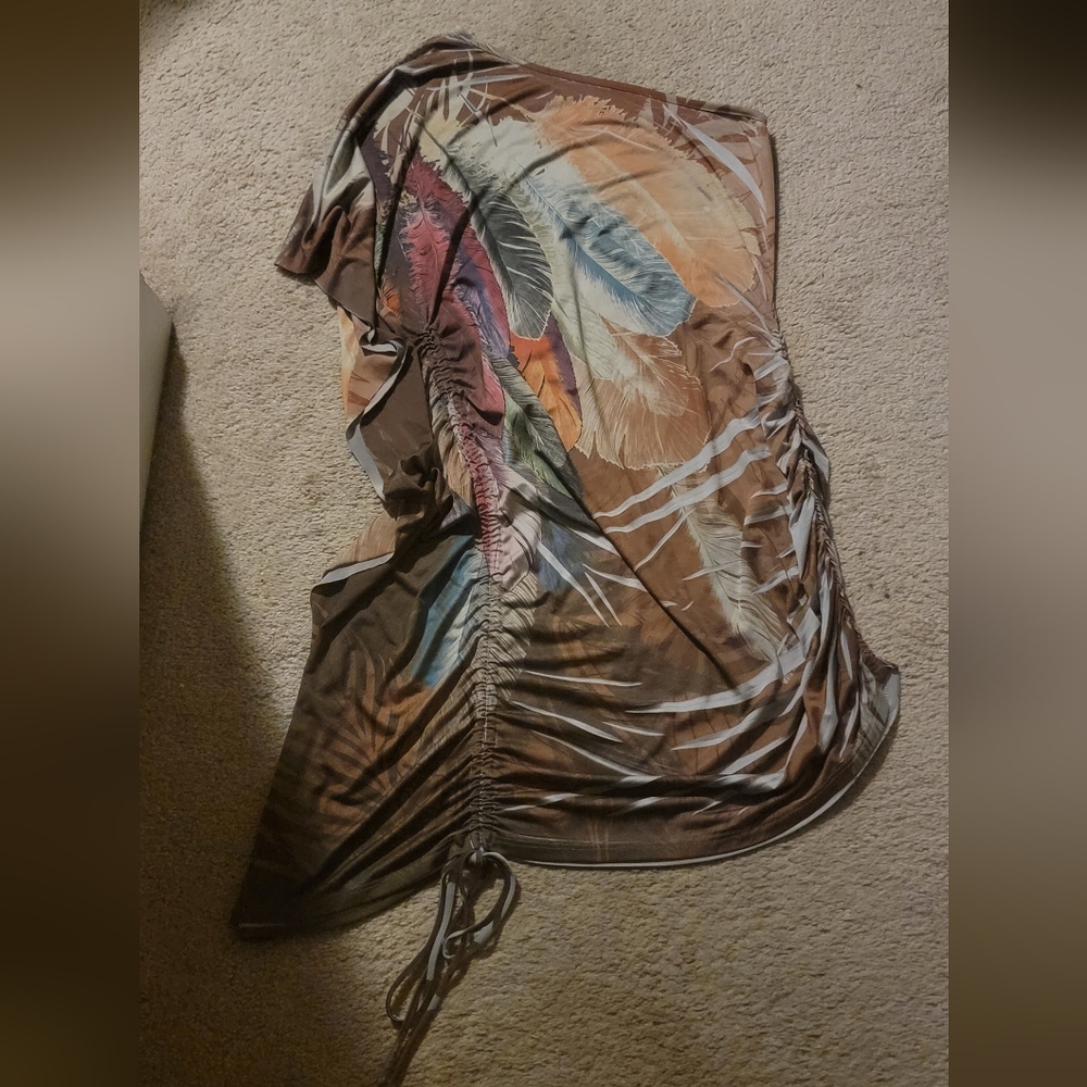 Feather Print Brown Dress